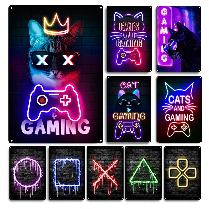 Retro Gaming Cafe - Sinal de Lata Vintage de Gaming