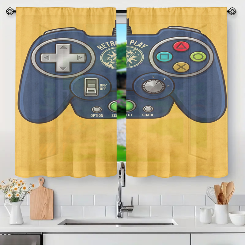 Retro Gaming Cafe - Cortina Decorativa para Sala de Estar