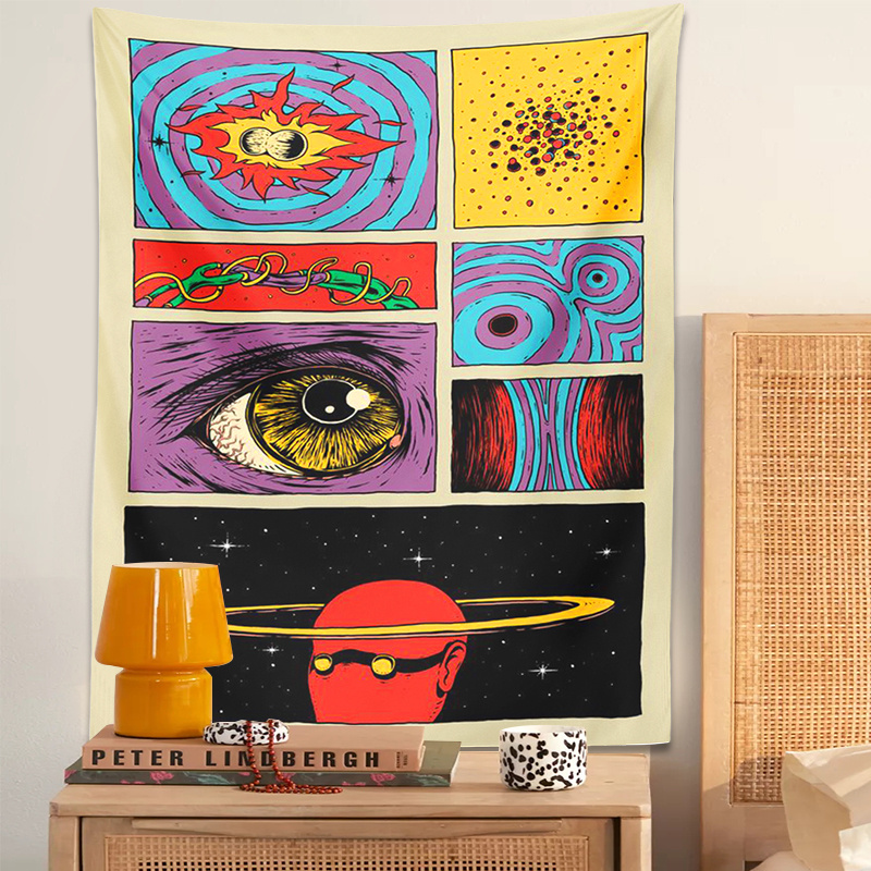 Retro Gaming Universe - Tapeçaria de Arte Psicodélica VIKAMA: Colagem