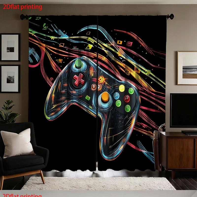 Retro Gaming Cafe - Par de Cortinas Retrô com Estampa