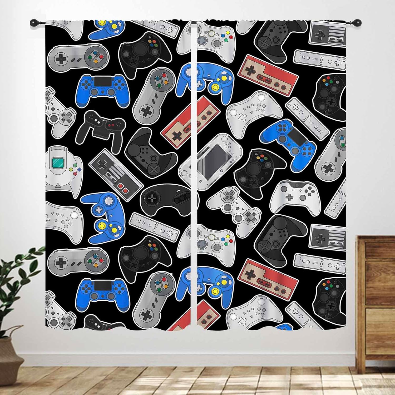 Retro Gaming Cafe - Cortinas com Estampa de Controles Retrô