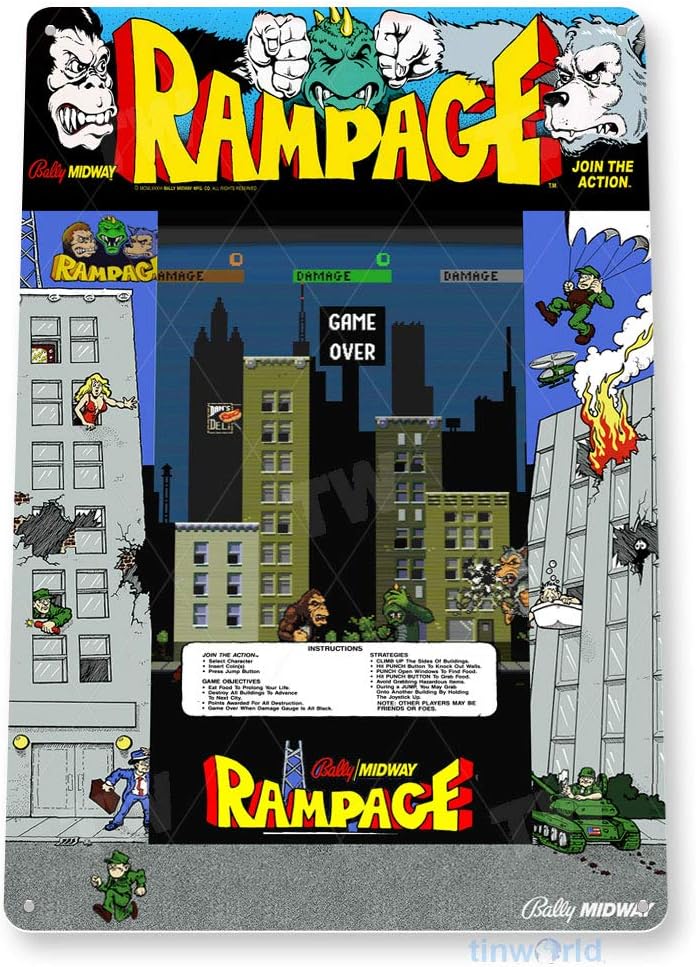 Retro Gaming Shops - Sinal de estanho rampage arcade sinal
