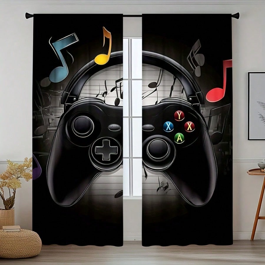 Retro Gaming Cafe - 2 Cortinas Retrô para Sala de
